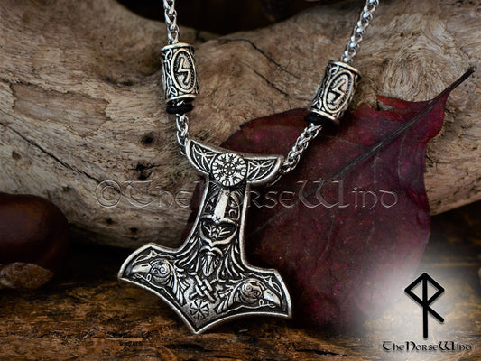 Thor's Hammer Necklace Mjolnir Pendant, Odin Ravens Viking Necklace, Viking Jewelry, Strength Amulet Norse Mythology Asatru TheNorseWind
