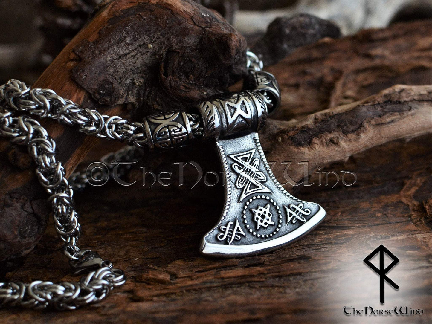 Thor Hammer Viking Axe Necklace - Steel Mjolnir Pendant TheNorseWind