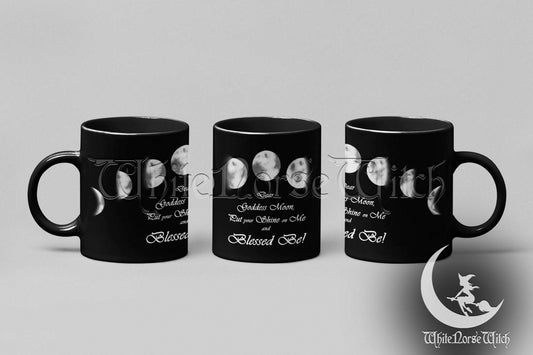 Moon Phases Mug, Wicca Goddess Prayer Mug, Witchy Gift - Black Coffee Cup 11oz TheNorseWind