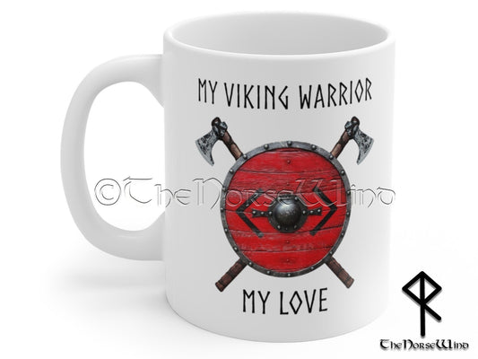 Viking Husband Mug Anniversary Gift, Bjorn Shield Runes Mug TheNorseWind
