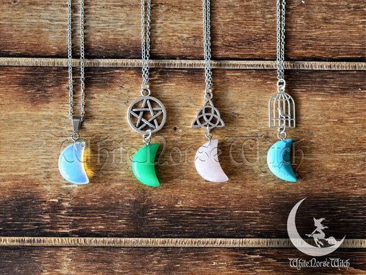 Crystal Moon Necklace, Customized Witches Moon Pendant, Minimalist Personalized Charm, Witchcraft Spiritual Wiccan Jewelry TheNorseWind