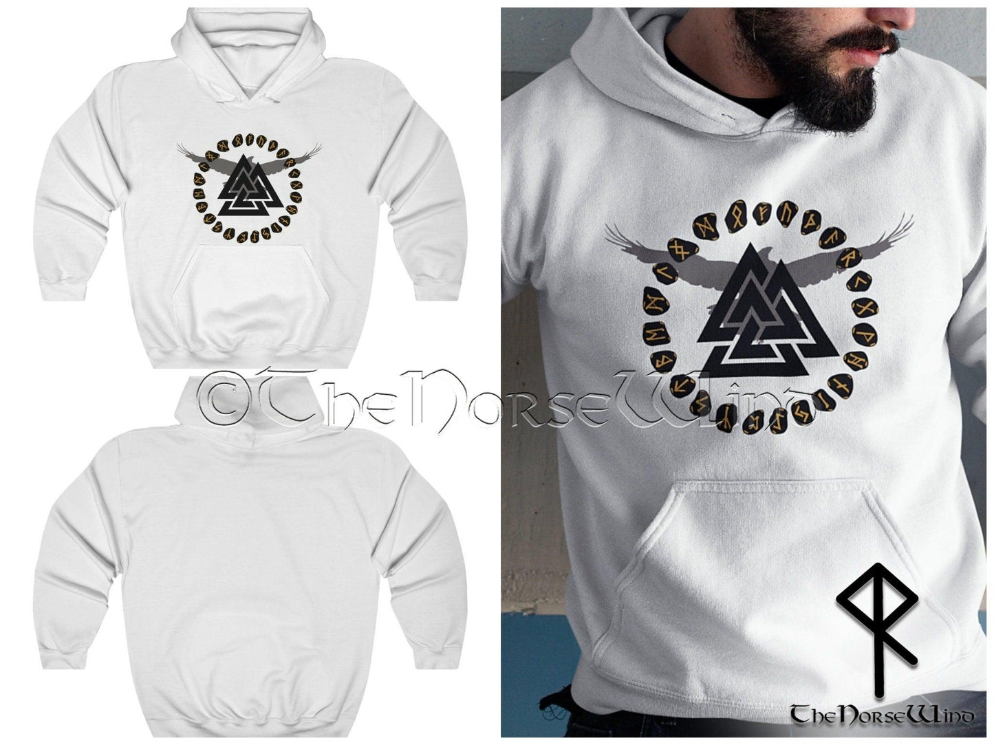 Valknut Viking Hoodie, Death Knot Runes Sweatshirt S-5XL - TheNorseWind