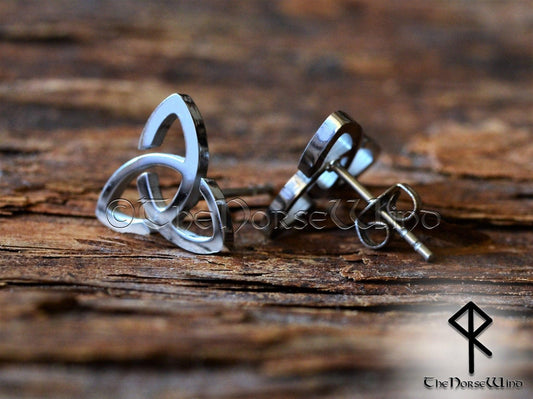 Triquetra Earrings - Celtic Knot Viking Studs, 316L Stainless Steel - TheNorseWind