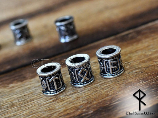 Viking Beard Beads Futhark Runes Hair Ring - TheNorseWind