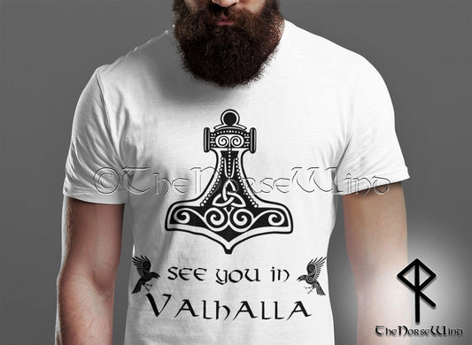 Thor's Hammer T-Shirt Viking Mjolnir Tee < See You in Valhalla > S - 5XL - TheNorseWind