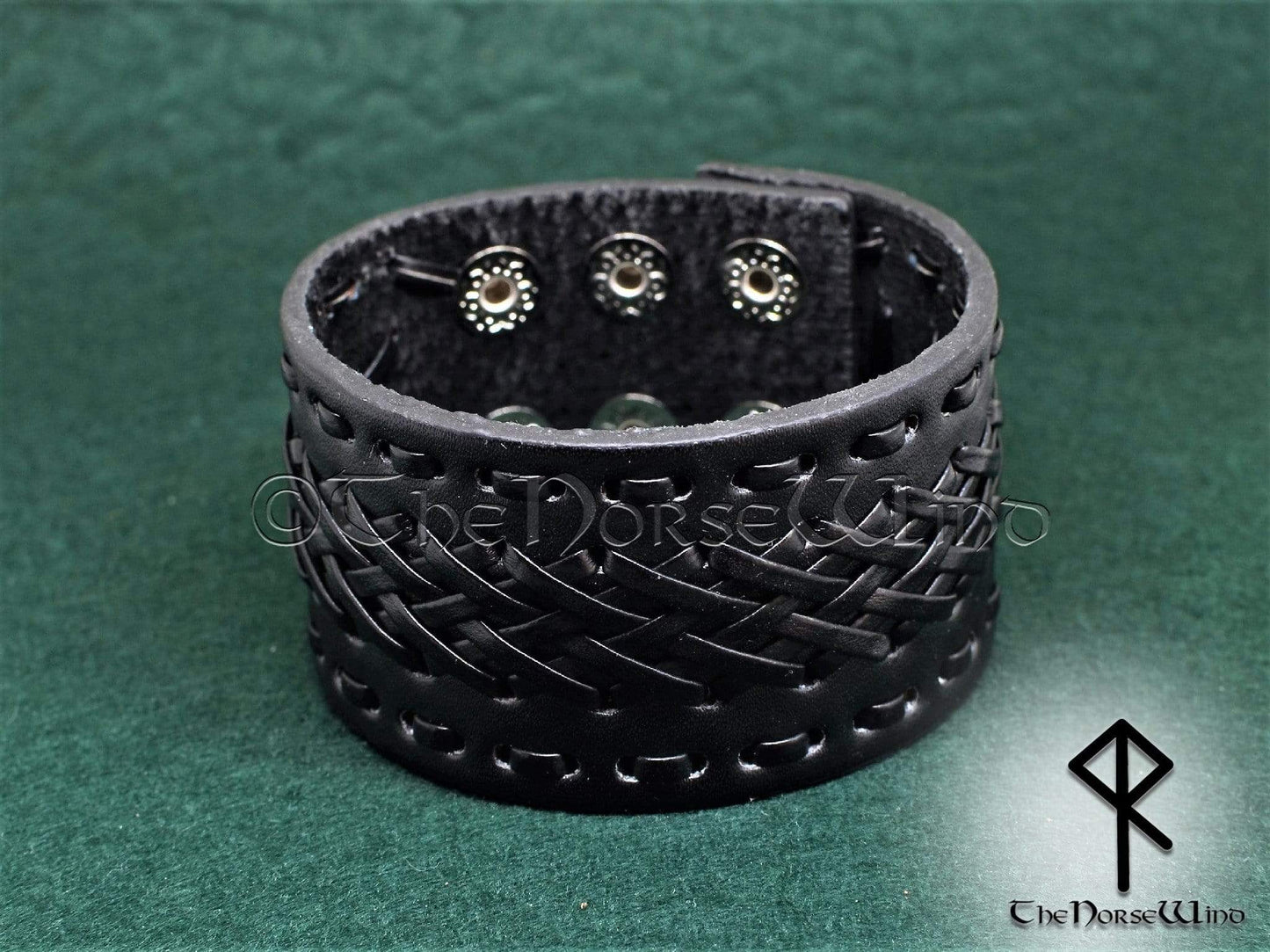Black Leather Bracelet, Viking Gothic Braided Leather Wristband TheNorseWind