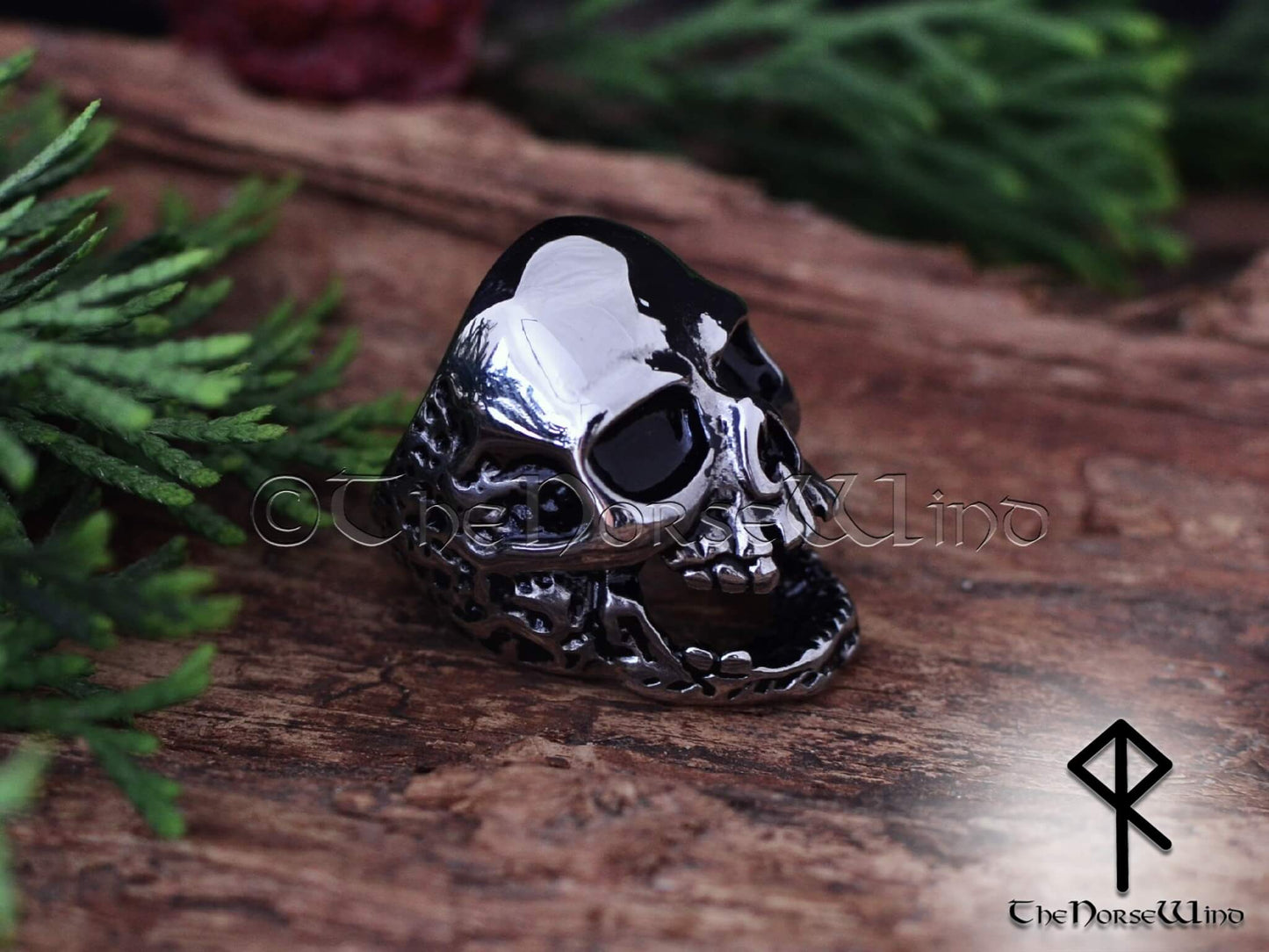 Skull Ring, Viking Draugr Gothic Skull Men's Ring, US 7-13, Solid Stainless Steel - The Norse Wind