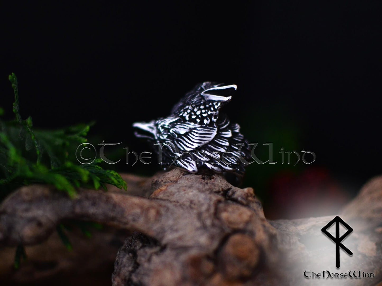 Viking Ravens Ring, Hugin and Munin Odin's Ravens, Stainless Steel - The Norse Wind