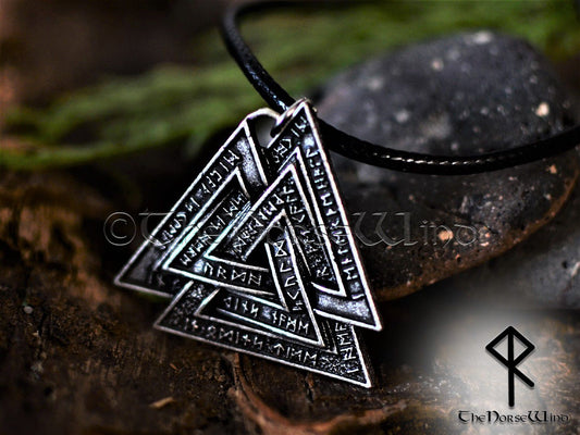 Valknut Viking Necklace with Norse Runes - Silver Odin's Pendant - TheNorseWind