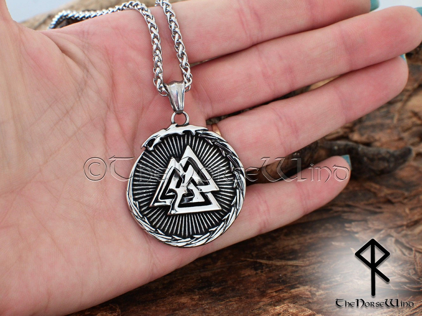 Valknut Necklace Odin's Steel Viking Serpent Pendant - TheNorseWind