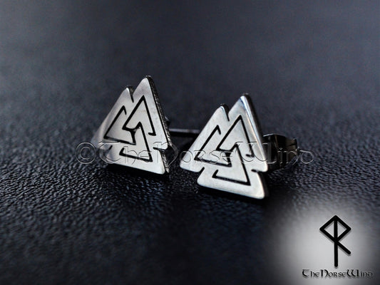 Valknut Earrings - Odin's Knot of the Slain Viking Studs, 316L Stainless Steel - The Norse Wind