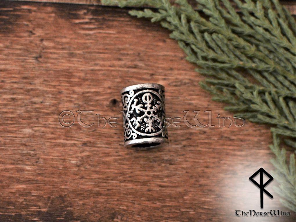 Viking Compass Beard Beads, Vegvisir Signpost Big Hair Rings - TheNorseWind