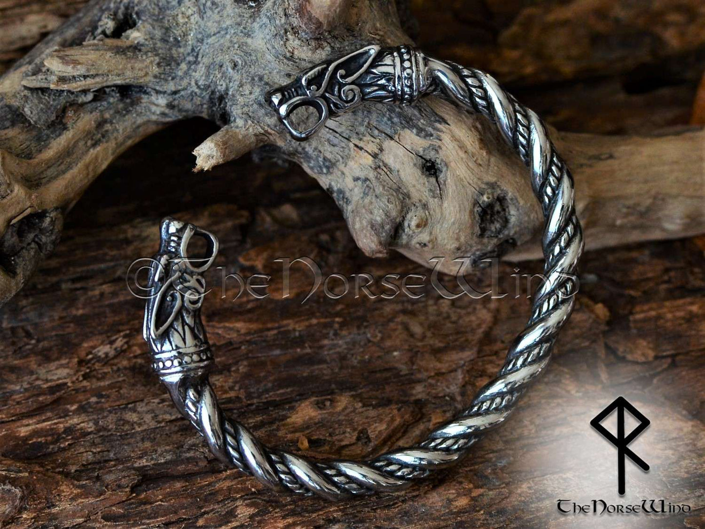Viking Wolf Bracelet Silver Fenrir Arm Ring - TheNorseWind