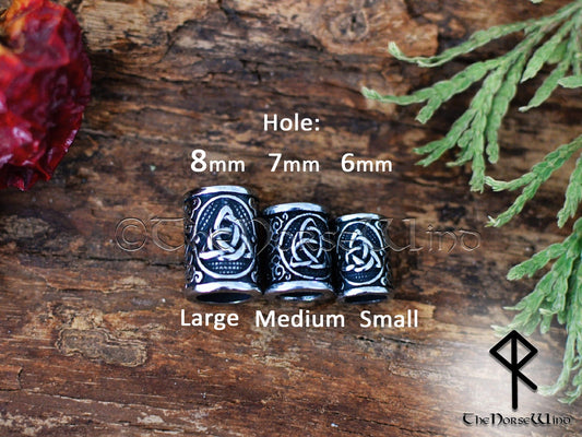 Celtic Knot Beard Beads, Large Viking Hair Rings, 6-8mm Hole, Stainless Steel - The Norse Wind