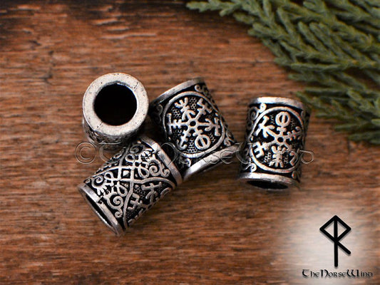 Viking Compass Beard Beads, Vegvisir Signpost Big Hair Rings - TheNorseWind