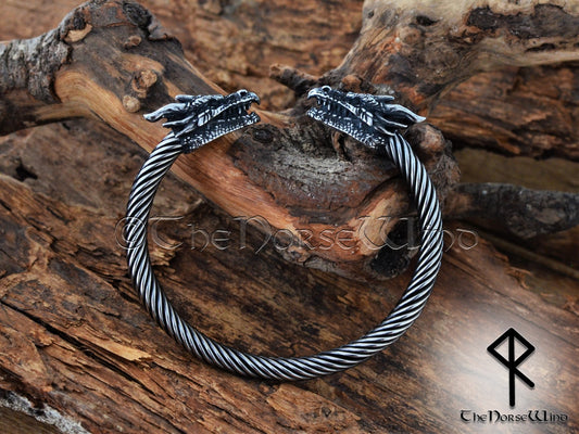 Viking Dragon Bracelet, Nidhogg Steel Arm Ring - The Norse Wind