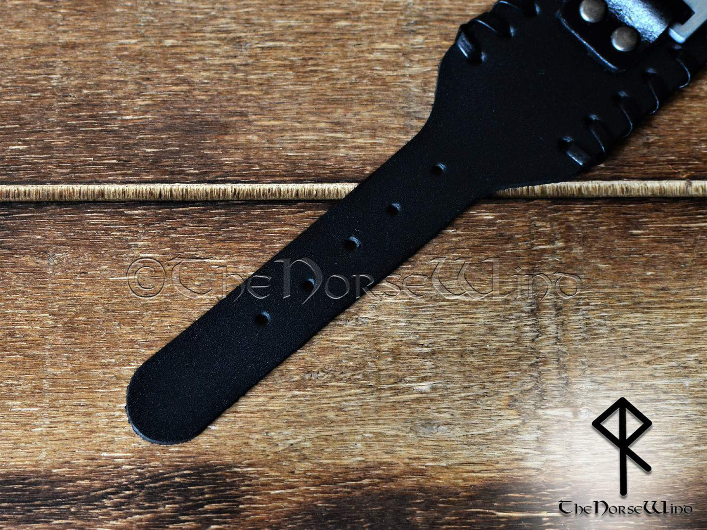 Viking Mjolnir Leather Bracelet - Silver Thor's Hammer Black Wristband - TheNorseWind