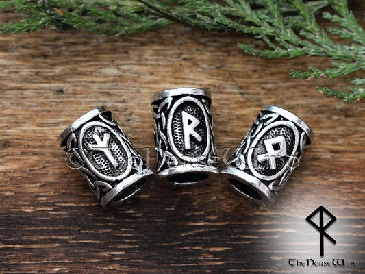 Viking Runes Beads Set 24 Futhark Bead Rings, Silver TheNorseWind