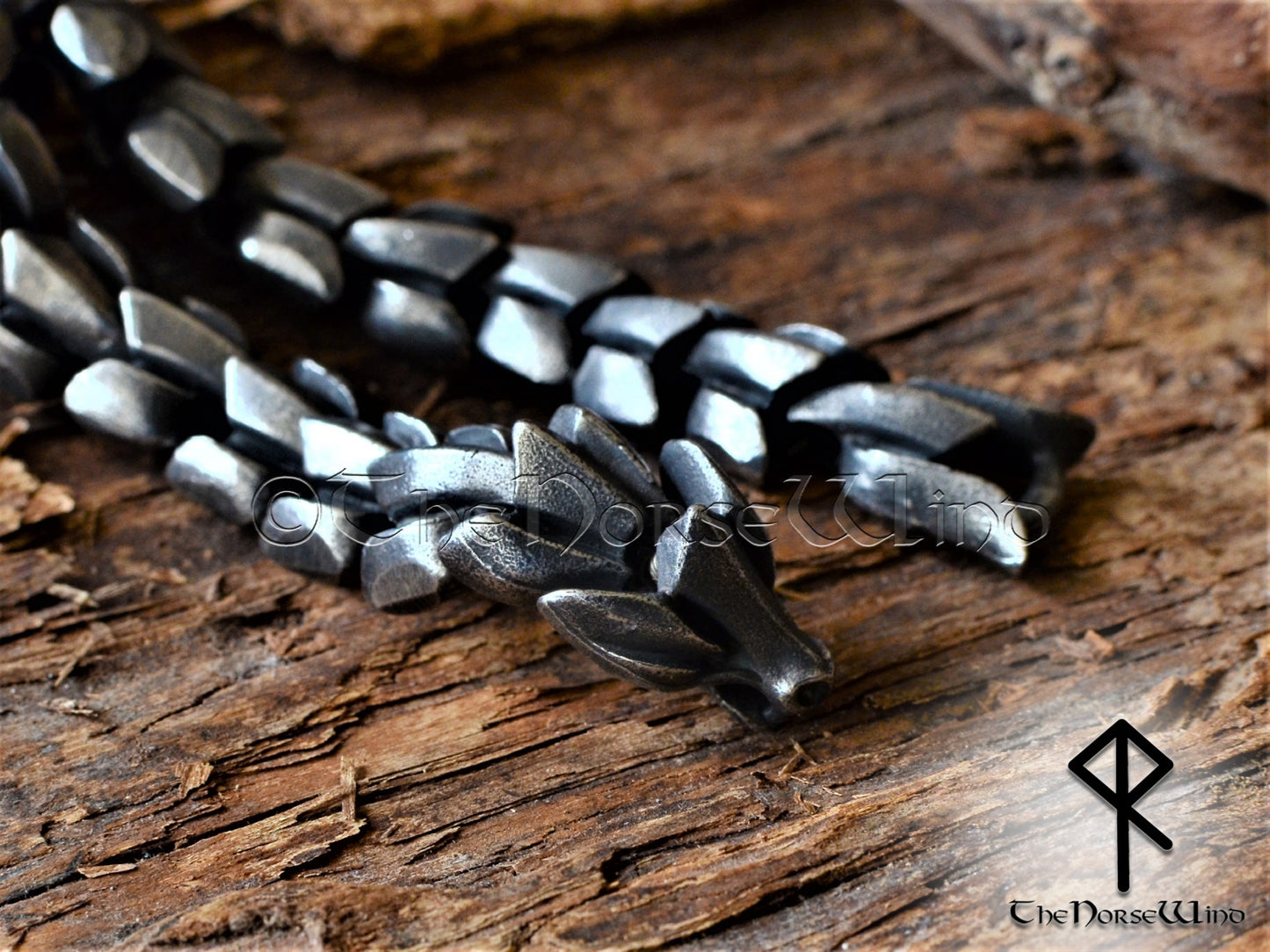 Viking Wolf Head Bracelet - Fenrir Wolf Solid Chain Wristband - The Norse Wind