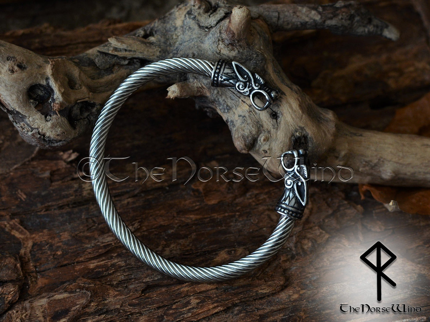 Viking Bracelet Fenrir Wolf Men's Bangle Silver Solid Bjorn Torque TheNorseWind