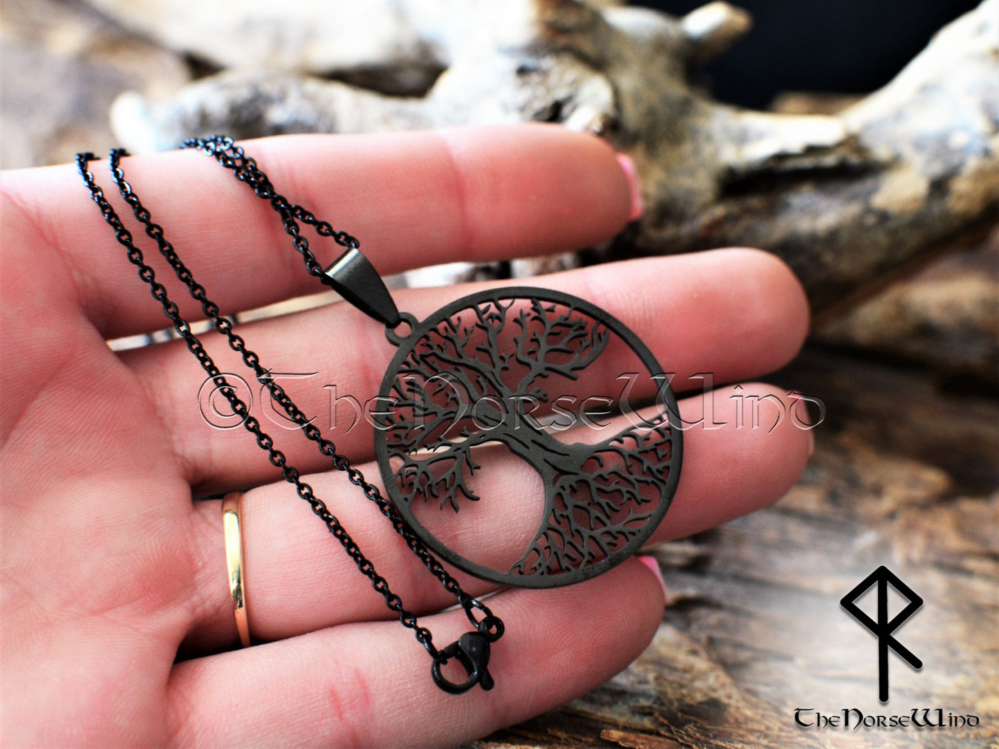 Black Yggdrasil Necklace, Celtic Tree of Life Pendant