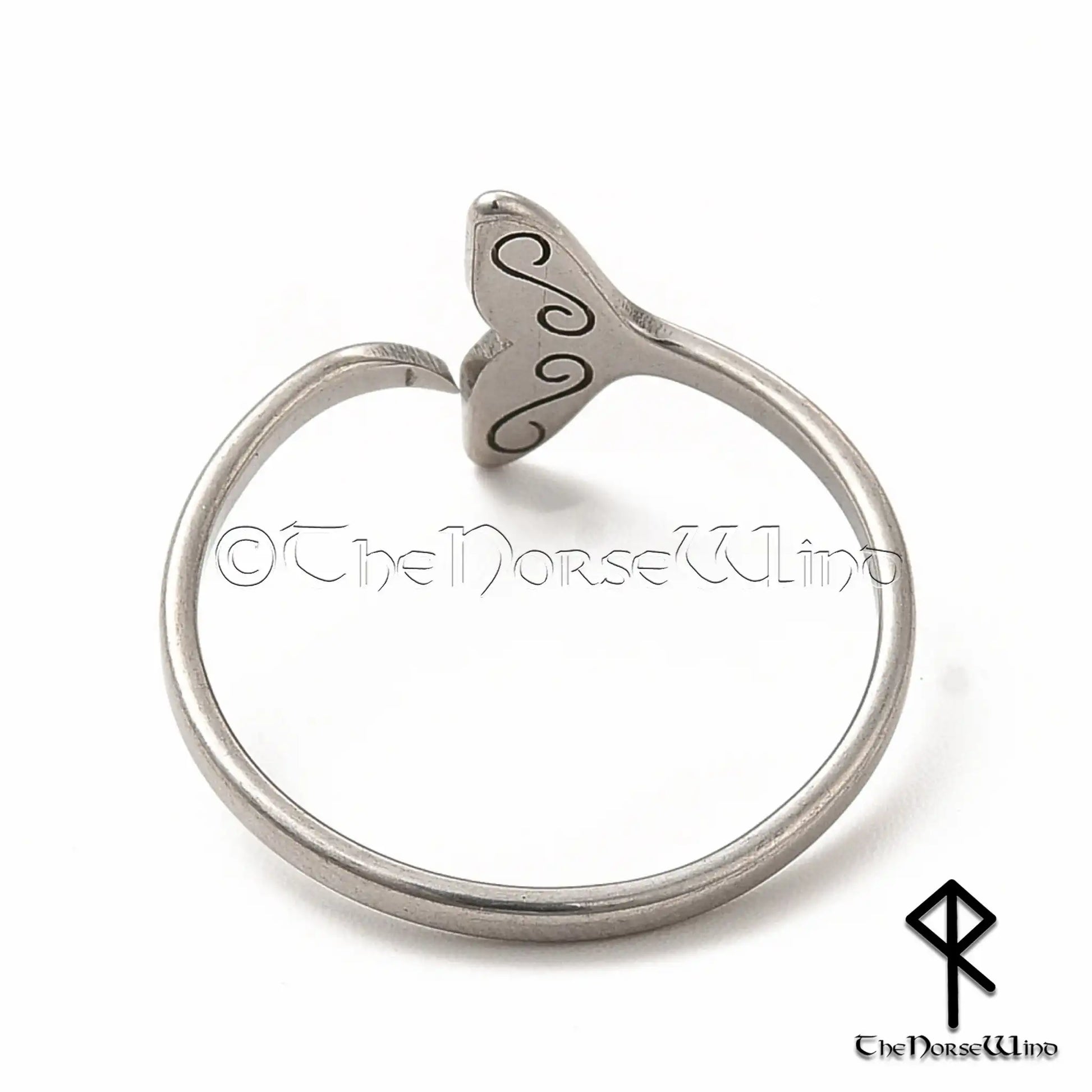 Norse Whale Tail Ring - Stainless Steel Adjustable Women's Viking Jewelry