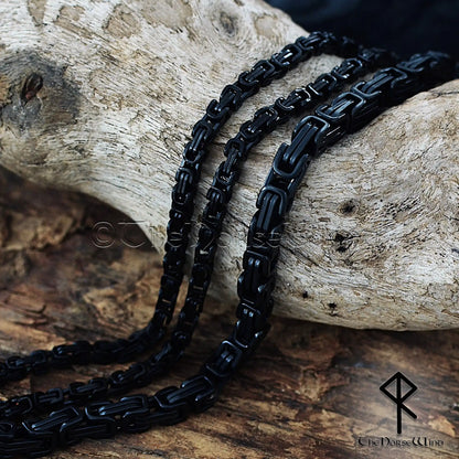 Black Byzantine Chain Viking Necklace – 316L Stainless Steel, Ion Plated