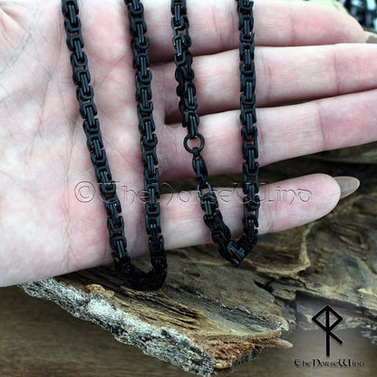 Black Byzantine Chain Viking Necklace – 316L Stainless Steel, Ion Plated