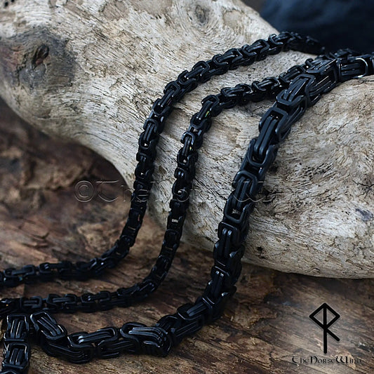 Black Byzantine Chain Viking Necklace – 316L Stainless Steel, Ion Plated