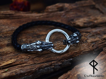Viking Bracelet, Norse Dragon Leather Wristband