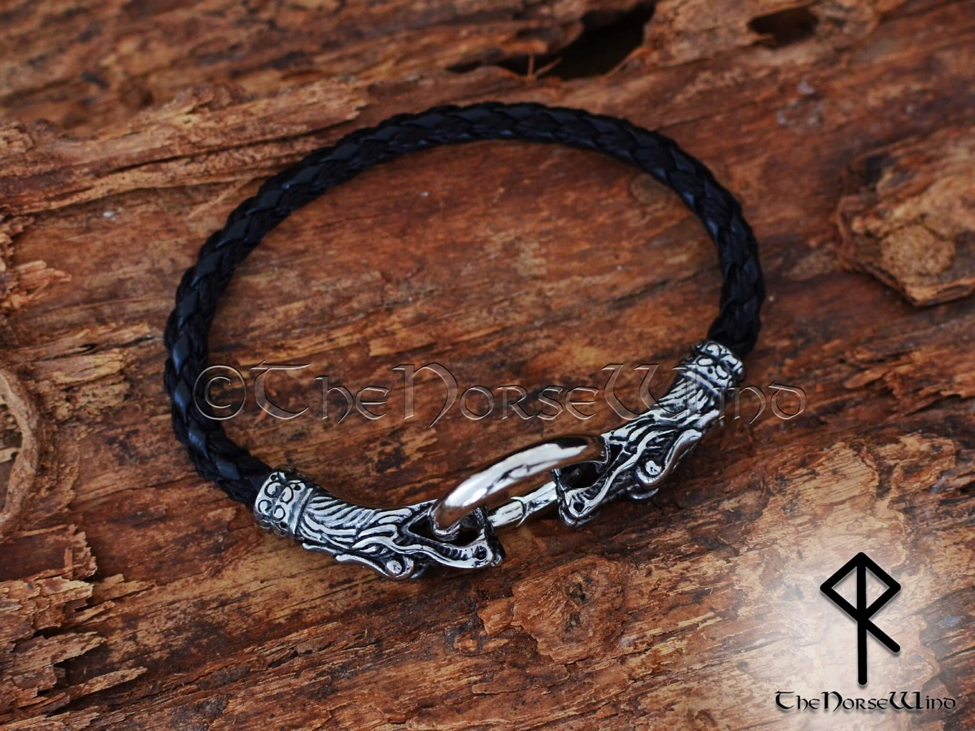 Viking Bracelet, Norse Dragon Leather Wristband - TheNorseWind