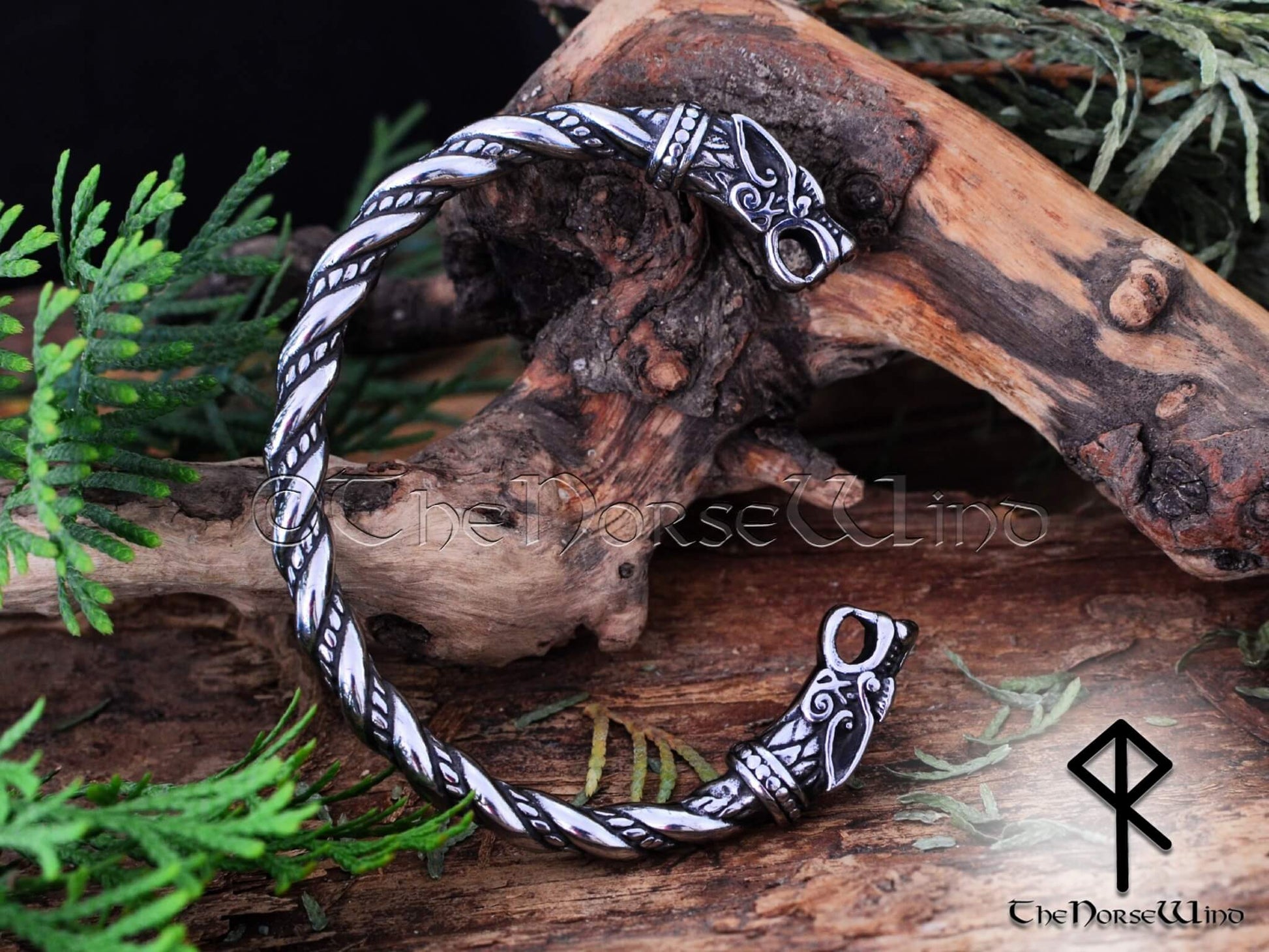 Viking Wolf Bracelet Silver Fenrir Arm Ring - TheNorseWind