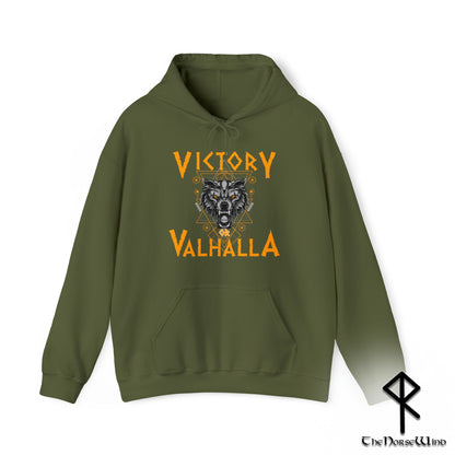 Victory or Valhalla Viking Hoodie, Fenrir Wolf Norse Sweatshirt