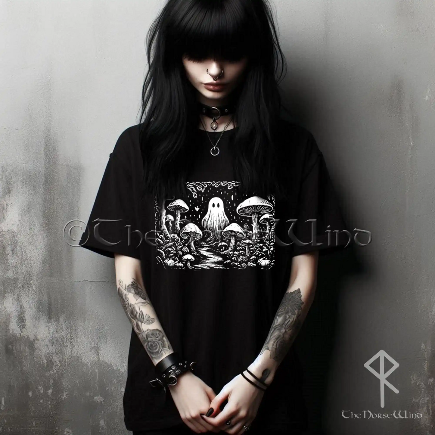 Ghost in Mushroom Forest T-Shirt | Fairy Grunge Goth Clothing - The Norse Wind