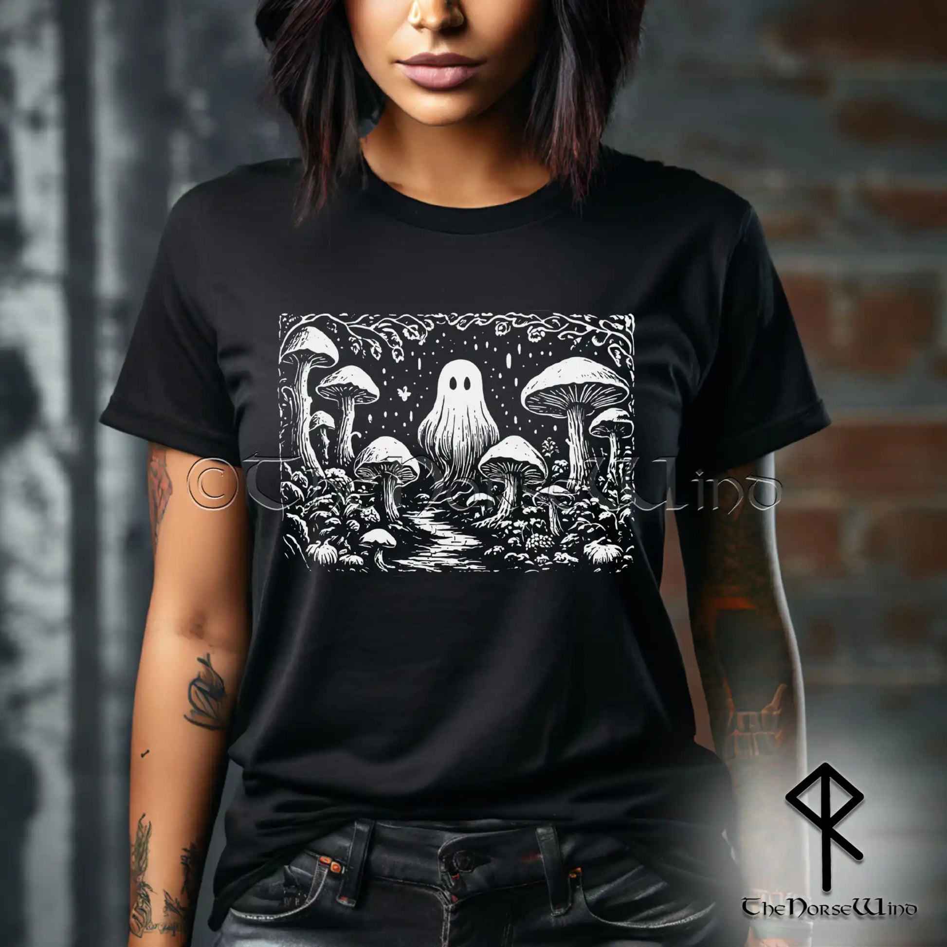 Ghost in Mushroom Forest T-Shirt | Fairy Grunge Goth Clothing - The Norse Wind