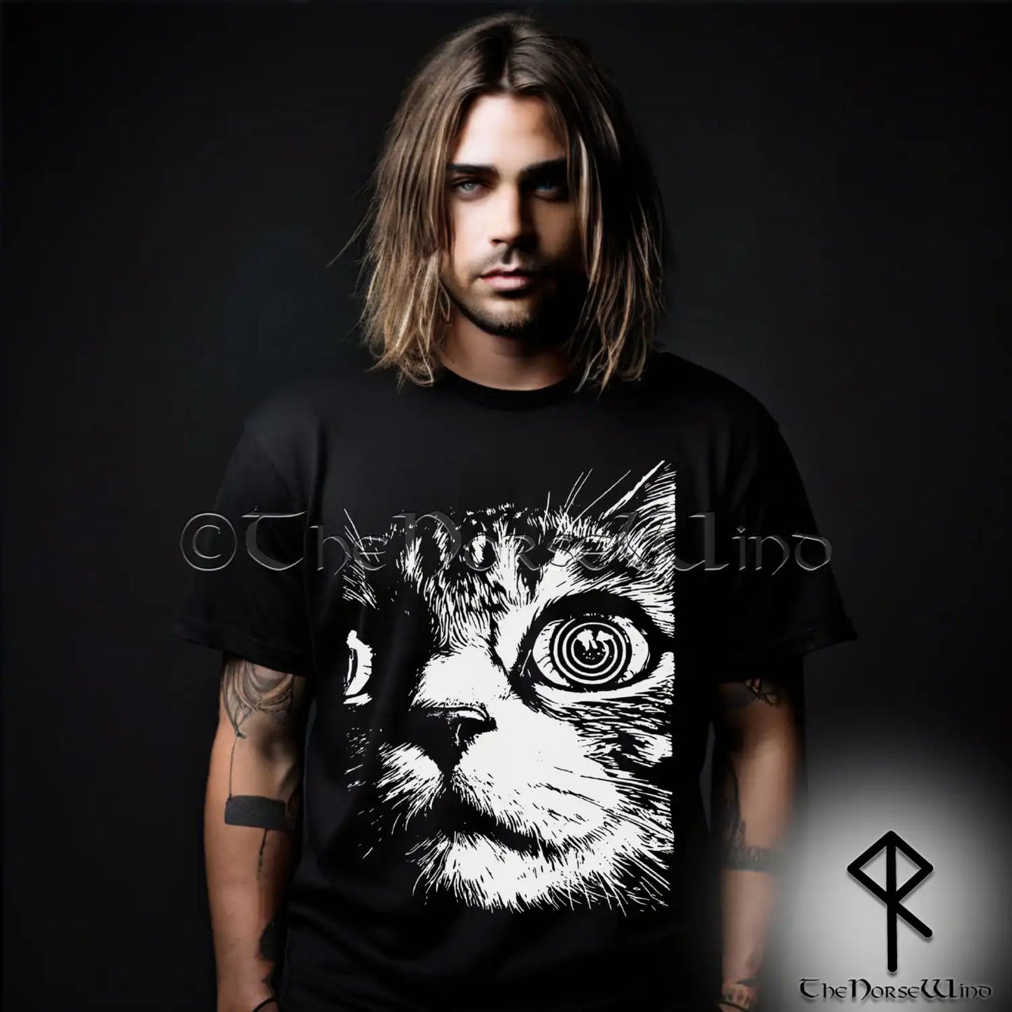 Psychedelic Cat T-Shirt -  Hypnotic Trippy Cat Tee - Gothic & Dark Alt Fashion