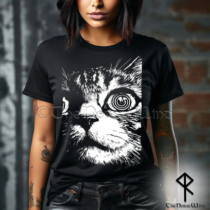 Psychedelic Cat T-Shirt -  Hypnotic Trippy Cat Tee - Gothic & Dark Alt Fashion