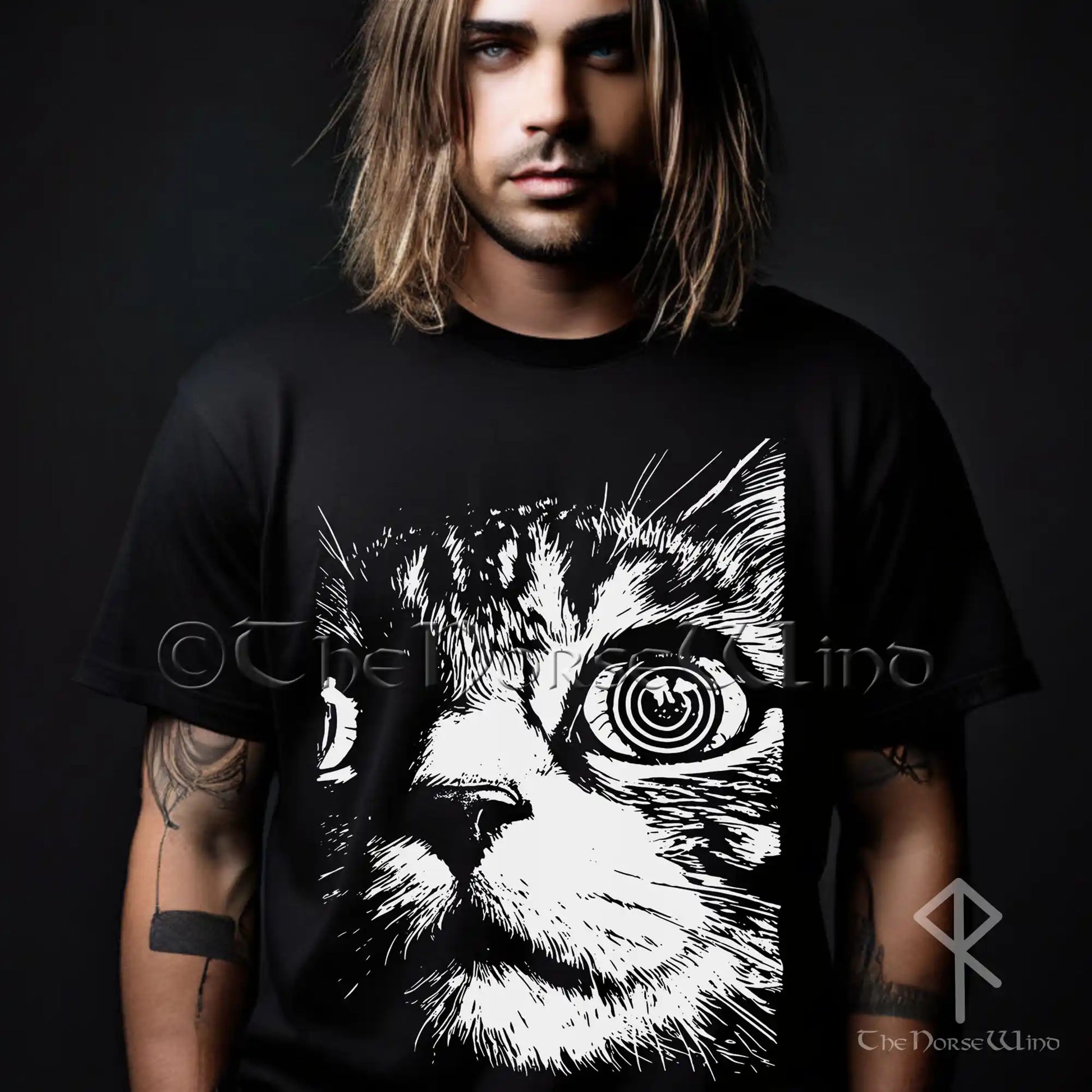 Psychedelic Cat T-Shirt -  Hypnotic Trippy Cat Tee - Gothic & Dark Alt Fashion