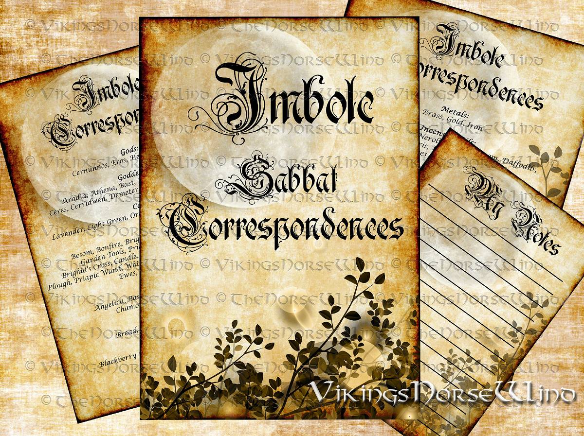 Imbolc Correspondences, Wheel of the Year Candlemas Sabbat, 4 PDF PAGES Grimoire Printable Book of Shadows, Witchcraft BOS Pages, Wicca TheNorseWind