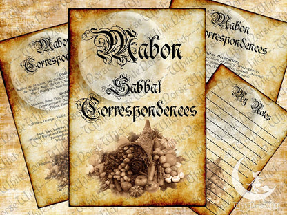 Mabon Sabbat Correspondences, Wheel of The Year Printable Grimoire 4 PDF Pages Book of Shadows, Autumn Harvest Fest Witchcraft BOS Pages TheNorseWind