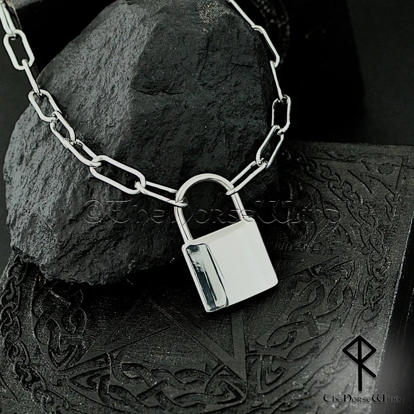 Mens Padlock Necklace – 316L Stainless Steel Industrial Paperclip Chain