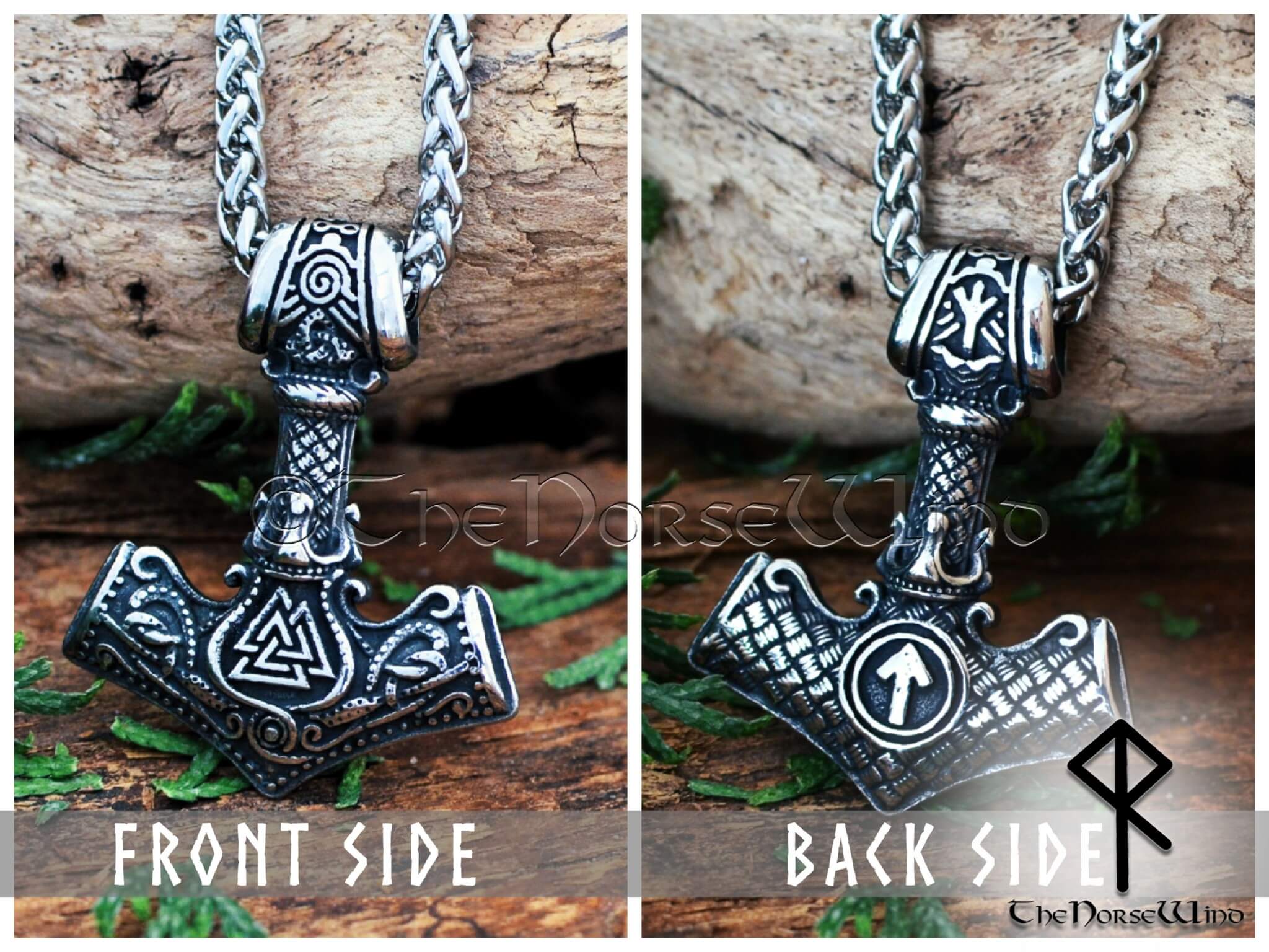 Viking Hammer with Valknut Necklace, Thor Hammer with Engraved Viking Symbol on sale Necklace, Norse Mythology Necklace For Boyfriend, Male Necklace