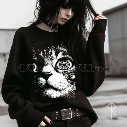 Psychedelic Cat Sweatshirt - Trippy Cat Weird Sweat, Goth & Alt Fashion