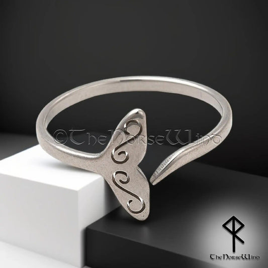 Norse Whale Tail Ring - Stainless Steel Adjustable Women's Jewelry