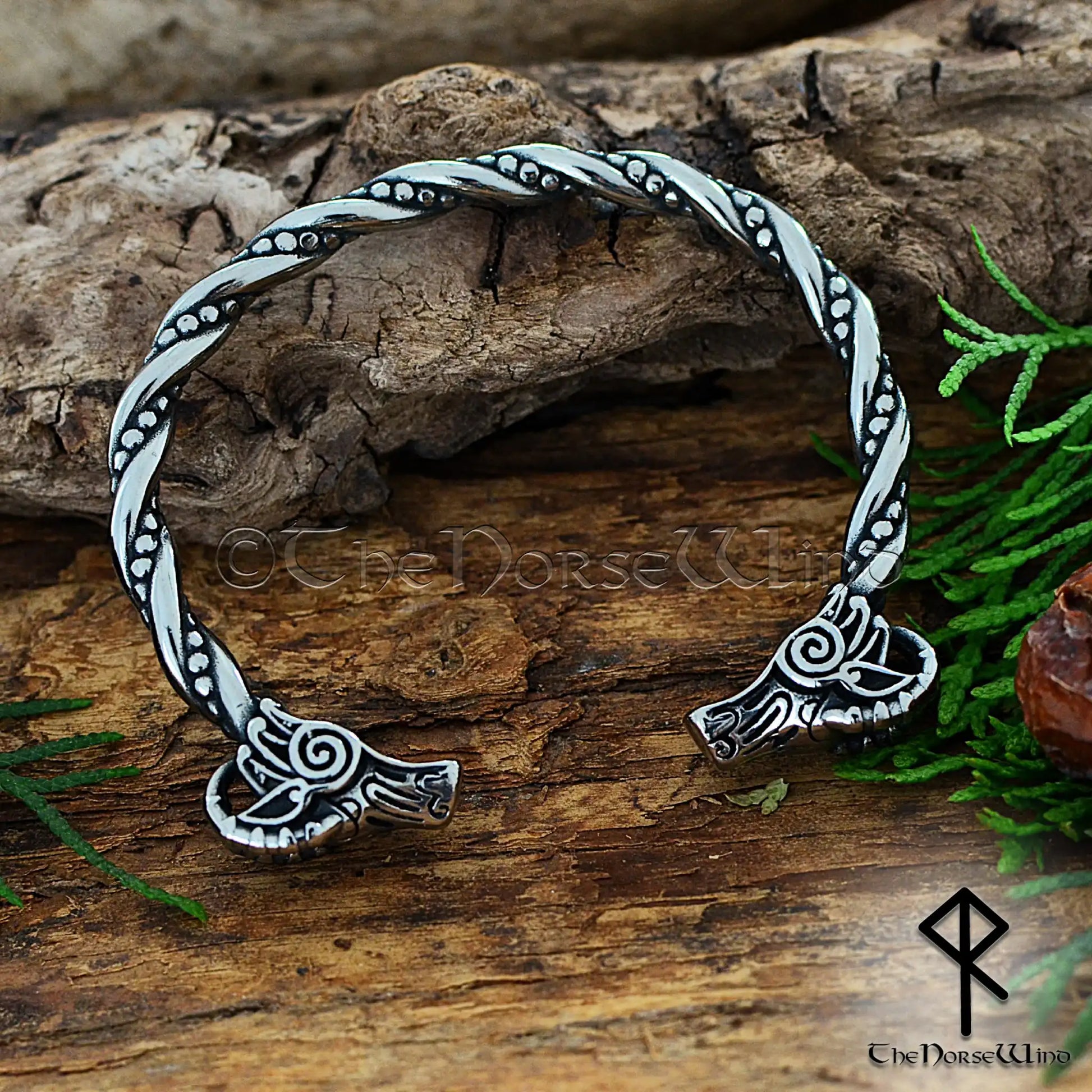 Heidrun goat bracelet stainless steel Viking torque with Norse goat head design