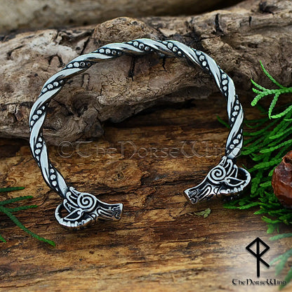 Heidrun goat bracelet stainless steel Viking torque with Norse goat head design