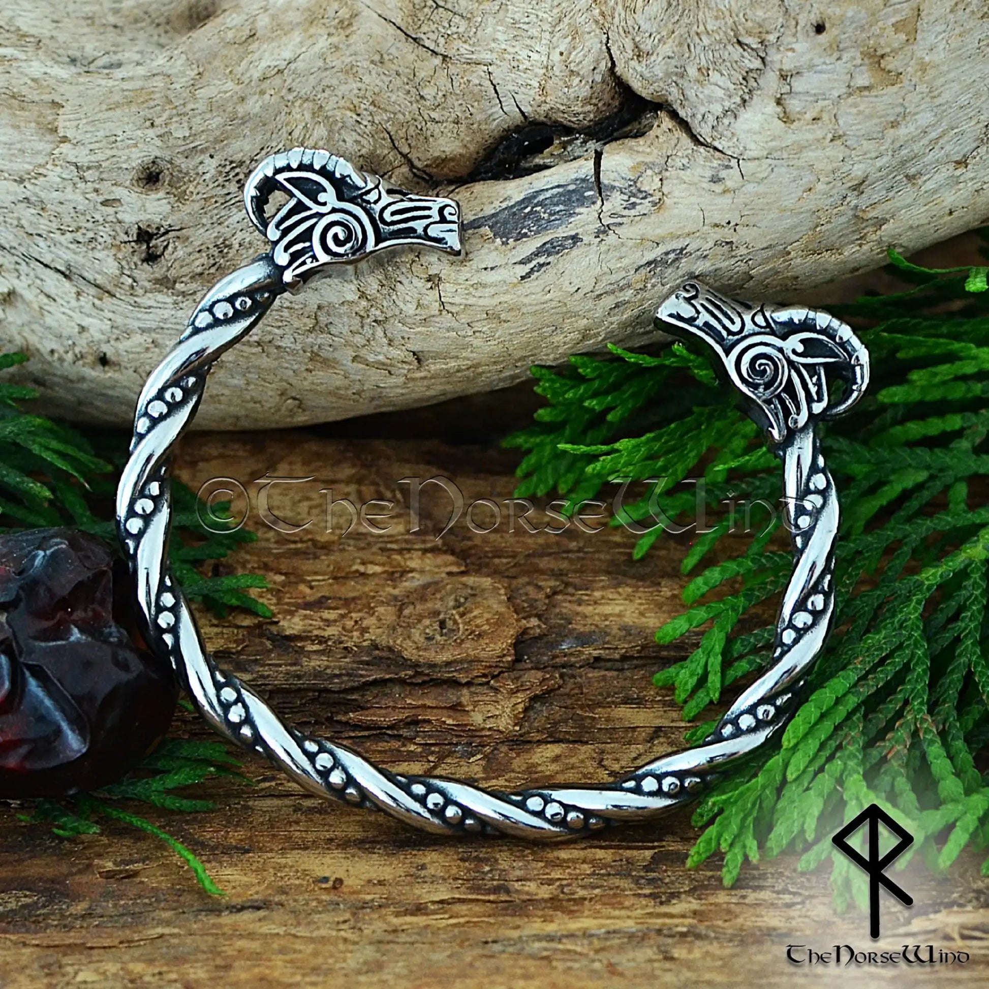 Heidrun goat bracelet stainless steel Viking torque with Norse animal head design