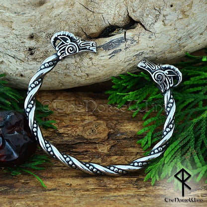 Heidrun goat bracelet stainless steel Viking torque with Norse animal head design