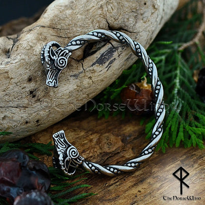 Viking goat head bracelet inspired by Heidrun of Valhalla, stainless steel Norse arm ring