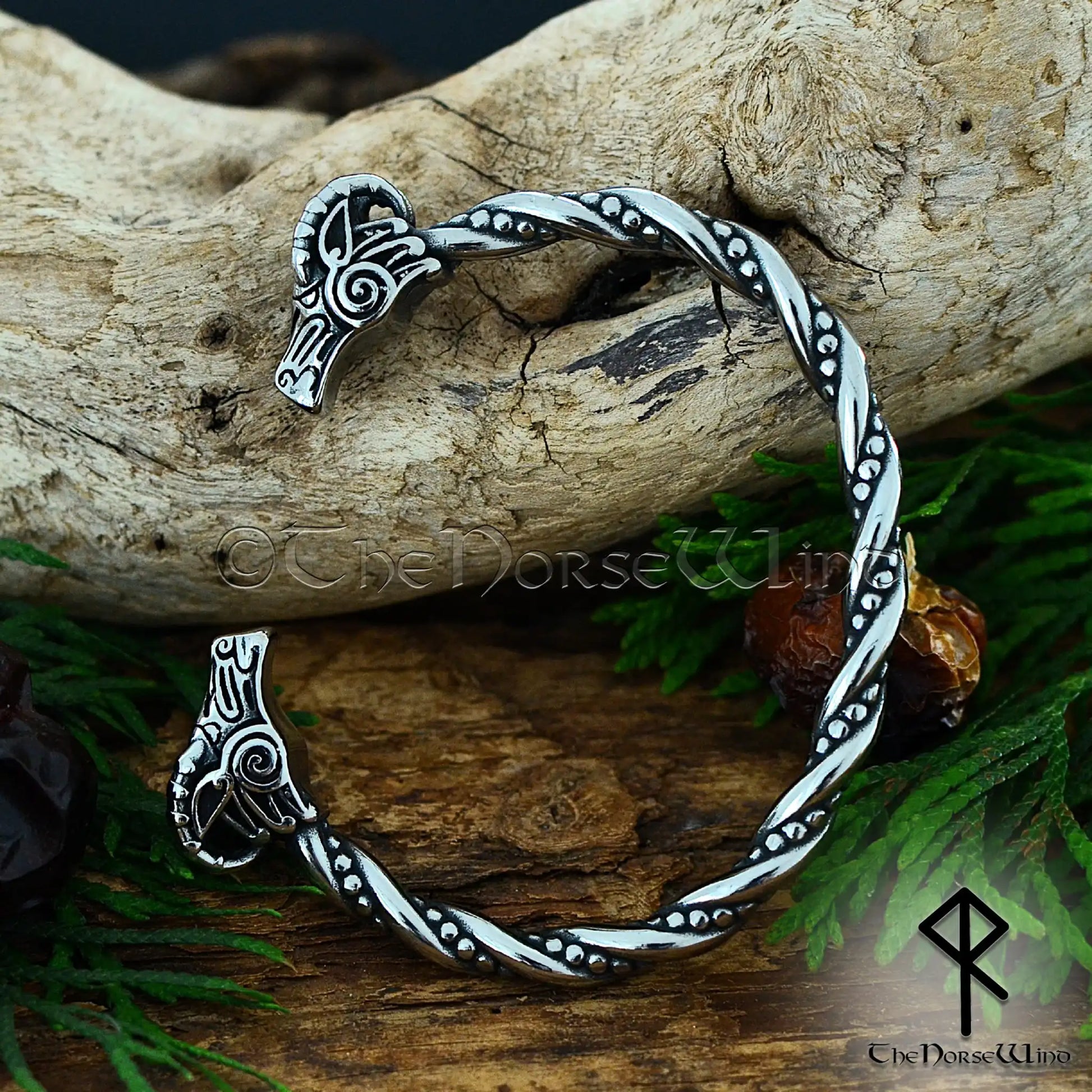 Viking goat head bracelet inspired by Heidrun of Valhalla, stainless steel Norse arm ring torc
